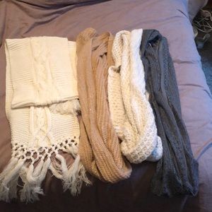 Set of scarves, three are infinity scarves.